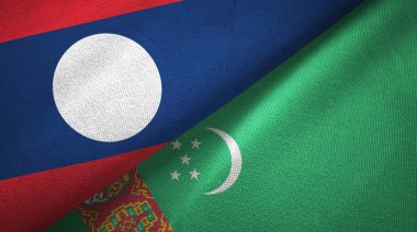 Laos ve Türkmenistan iki bayrak tekstil kumaş, kumaş doku