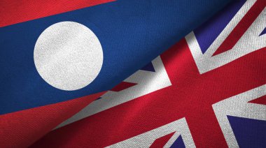 Laos ve İngiltere iki bayraklar tekstil kumaş, kumaş doku
