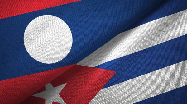 Laosz és Kuba két zászló textil ruhával, szövet textúra — Stock Fotó