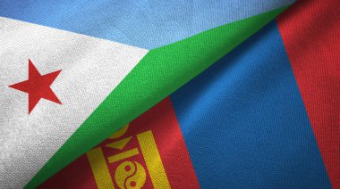 Cibuti ve Moğolistan iki bayrak tekstil kumaş, kumaş doku