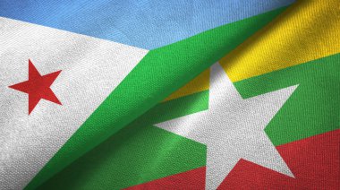 Cibuti ve Myanmar iki bayrak tekstil kumaş, kumaş doku