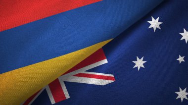 Ermenistan ve Avustralya iki bayrak tekstil kumaş, kumaş doku 