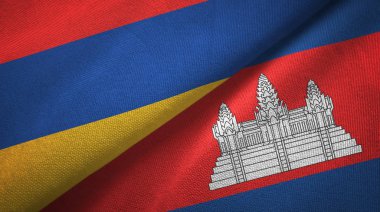 Ermenistan ve Kamboçya iki bayrak tekstil kumaş, kumaş doku 