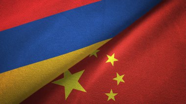 Ermenistan ve Çin iki bayrak tekstil kumaş, kumaş doku