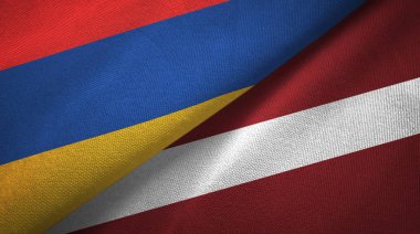 Ermenistan ve Letonya iki bayrak tekstil kumaş, kumaş doku