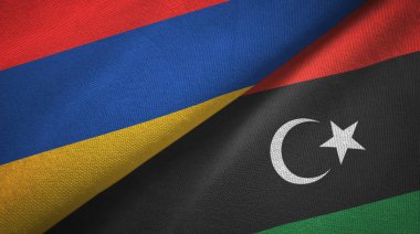 Ermenistan ve Libya iki bayrak tekstil kumaş, kumaş doku