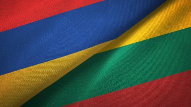 Ermenistan ve Litvanya iki bayrak tekstil kumaş, kumaş doku