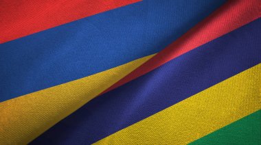 Ermenistan ve Mauritius iki bayrak tekstil kumaş, kumaş doku