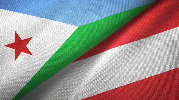 Djibouti et l'Autriche deux drapeaux tissu textile, texture du tissu — Photo
