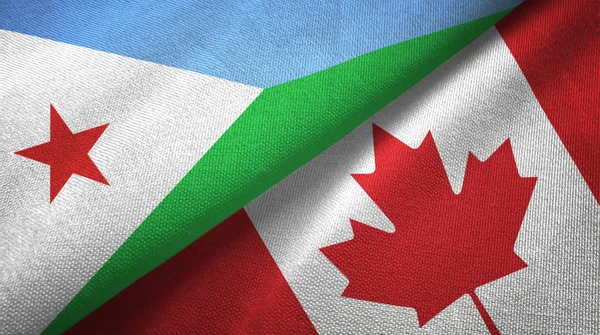 Djibouti and Canada two flags textile cloth, fabric texture