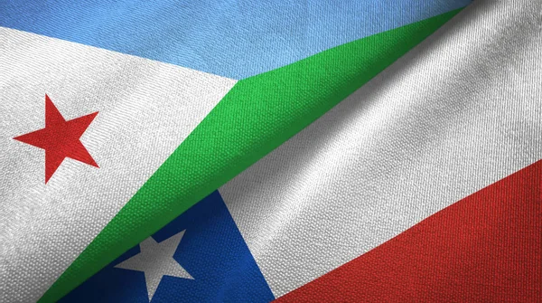 Djibouti en Chili twee vlaggen textiel doek, stof textuur — Stockfoto