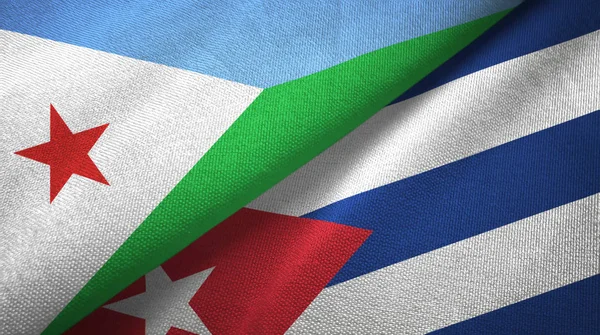 Djibouti et Cuba deux drapeaux tissu textile, texture du tissu — Photo