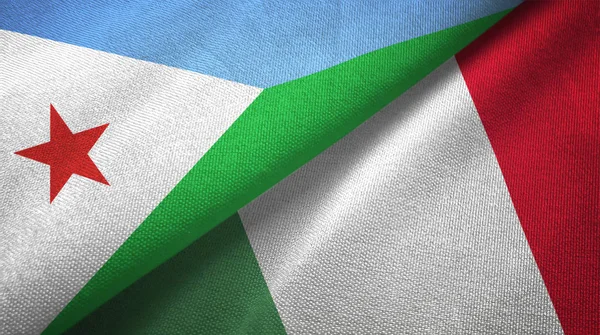 Djibouti et l'Italie deux drapeaux tissu textile, texture du tissu — Photo