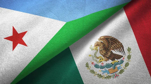 Djibouti y México dos banderas tela textil, textura de la tela — Foto de Stock