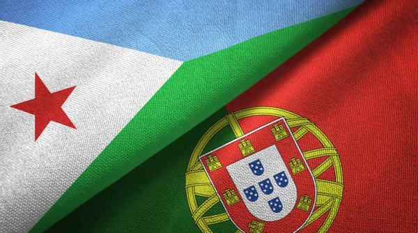 Gibuti e Portogallo due bandiere tessuto, tessitura tessuto — Foto Stock