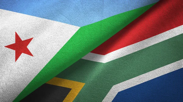 Djibouti and South Africa two flags textile cloth, fabric texture — Stock Photo, Image