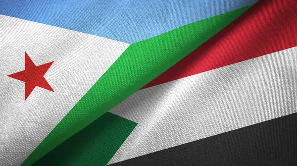 Cibuti ve Sudan iki bayrak tekstil kumaş, kumaş doku