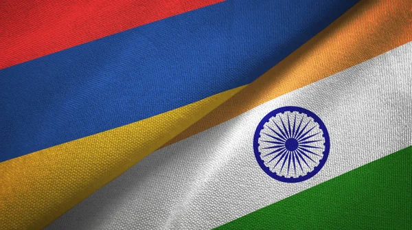 Armenia and India two flags textile cloth, fabric texture — Stock Photo, Image