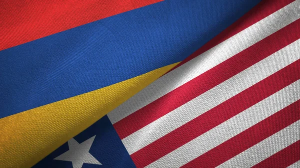 Ermenistan ve Liberya iki bayrak tekstil kumaş, kumaş doku