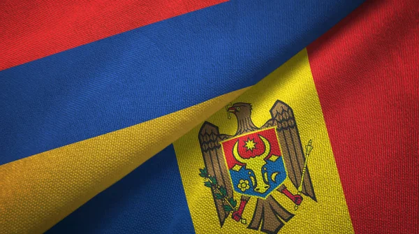 Armenia and Moldova two flags textile cloth, fabric texture — Stock Photo, Image