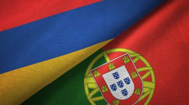 Ermenistan ve Portekiz iki bayrak tekstil kumaş, kumaş doku