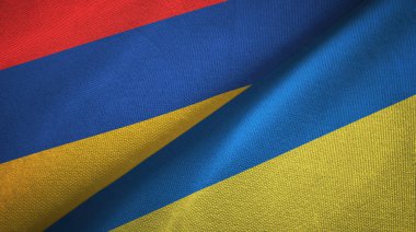 Ermenistan ve Ukrayna iki bayrak tekstil kumaş, kumaş doku