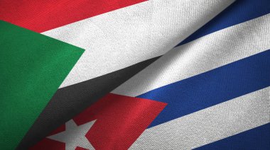 Sudan ve Küba iki bayrak tekstil kumaş, kumaş doku