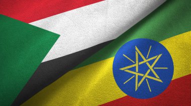 Sudan ve Etiyopya iki bayrak tekstil kumaş, kumaş doku