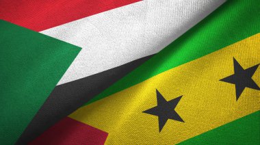 Sudan ve Sao Tome ve Principe iki bayrak tekstil kumaş, kumaş doku