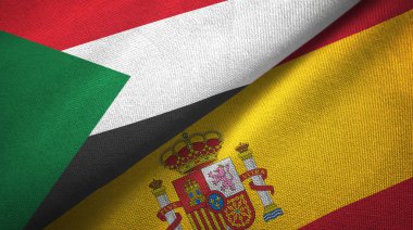 Sudan ve İspanya iki bayrak tekstil kumaş, kumaş doku