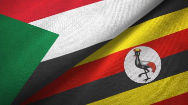 Sudan ve Uganda iki bayrak tekstil kumaş, kumaş doku
