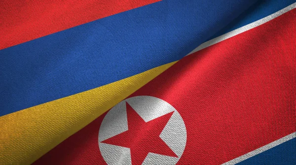 Armenia and North Korea two flags textile cloth, fabric texture