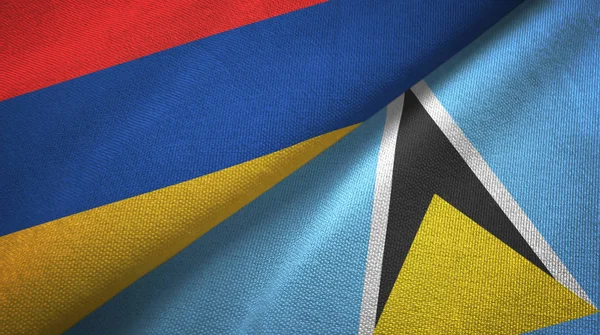 Örményország és Saint Lucia két zászló textil ruhával, szövet textúra — Stock Fotó