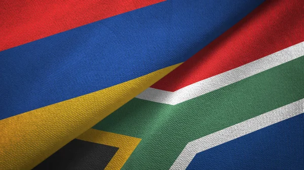 Armenia and South Africa two flags textile cloth, fabric texture — Stock Photo, Image