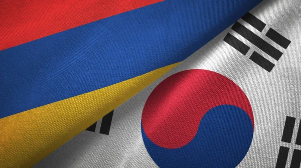 Arménie a Jižní Korea dvě vlajky textilní tkaniny, textura textilií — Stock fotografie