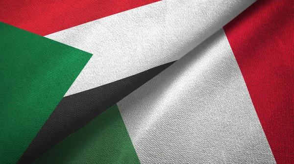 Sudan and Italy two flags textile cloth, fabric texture
