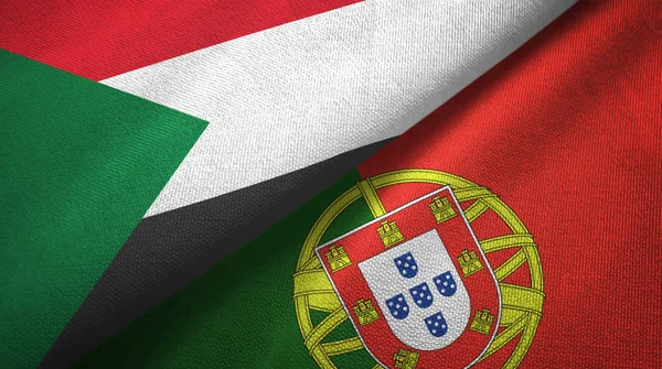 Sudan and Portugal two flags textile cloth, fabric texture — Stock Photo, Image