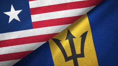 Liberya ve Barbados iki bayrak tekstil kumaş, kumaş doku 