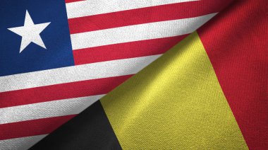 Liberya ve Belçika iki bayrak tekstil kumaş, kumaş doku 