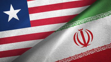 Liberya ve İran iki bayrak tekstil kumaş, kumaş doku