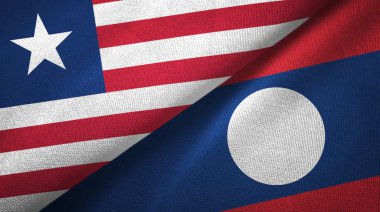 Liberya ve Laos iki bayrak tekstil bez.