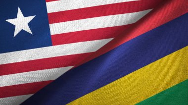 Liberya ve Mauritius iki bayraklar tekstil kumaş, kumaş doku
