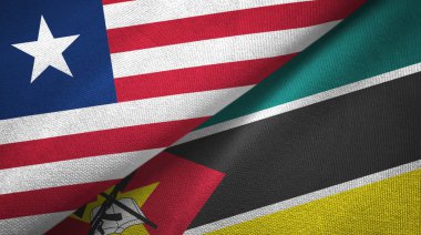 Liberya ve Mozambik iki bayraklar tekstil kumaş, kumaş doku