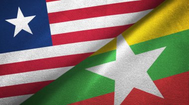 Liberya ve Myanmar iki bayrak tekstil kumaş, kumaş doku