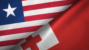 Liberya ve Tonga iki bayrak tekstil kumaş, kumaş doku