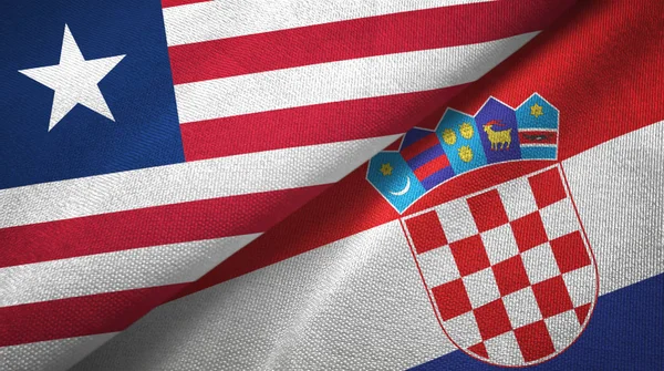 Liberia and Croatia two flags textile cloth, fabric texture