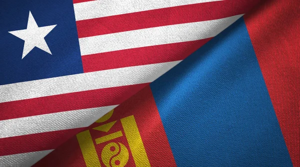 Liberia and Mongolia two flags textile cloth, fabric texture — Stock Photo, Image