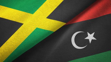 Jamaika ve Libya iki bayrak tekstil kumaş, kumaş doku