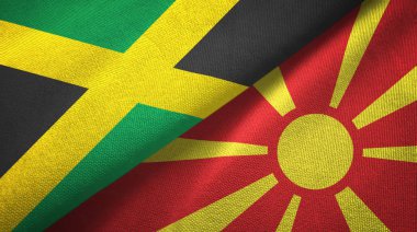 Jamaika ve Makedonya iki bayraklı tekstil kumaş, kumaş doku