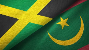 Jamaika ve Moritanya iki bayraklar tekstil kumaş, kumaş doku
